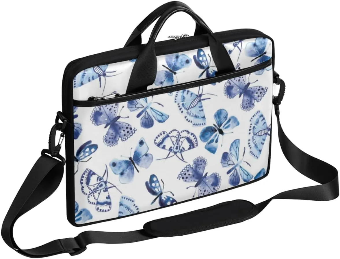 Butterfly Light Blue Laptop Bag for Men Women 13-15 Inch Case Bags Sleeve Shoulder with Anti Slip Removable The Pad Straps