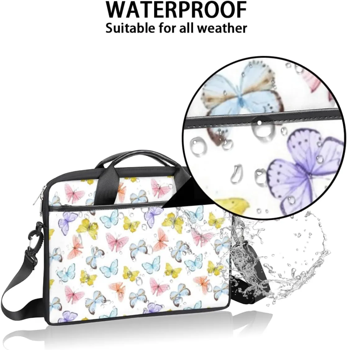 Butterfly Light Blue Laptop Bag for Men Women 13-15 Inch Case Bags Sleeve Shoulder with Anti Slip Removable The Pad Straps