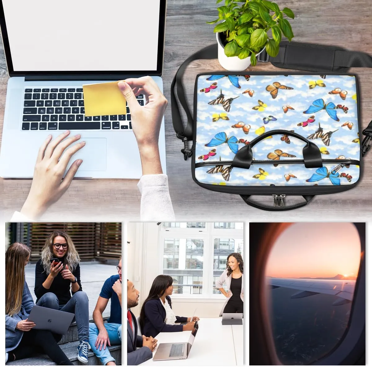 Butterfly Light Blue Laptop Bag for Men Women 13-15 Inch Case Bags Sleeve Shoulder with Anti Slip Removable The Pad Straps