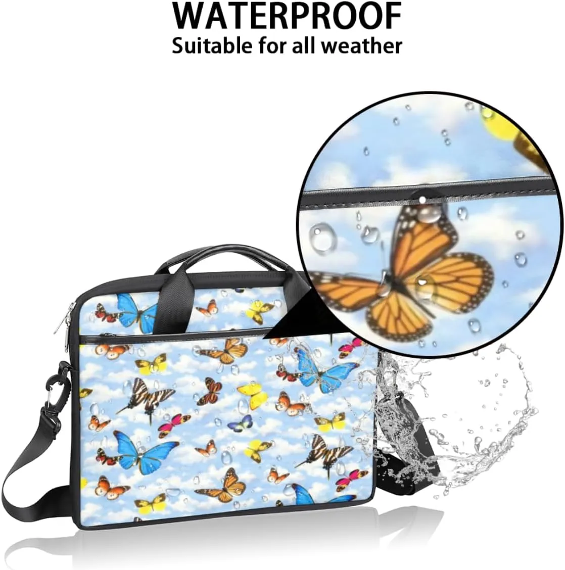 Butterfly Light Blue Laptop Bag for Men Women 13-15 Inch Case Bags Sleeve Shoulder with Anti Slip Removable The Pad Straps