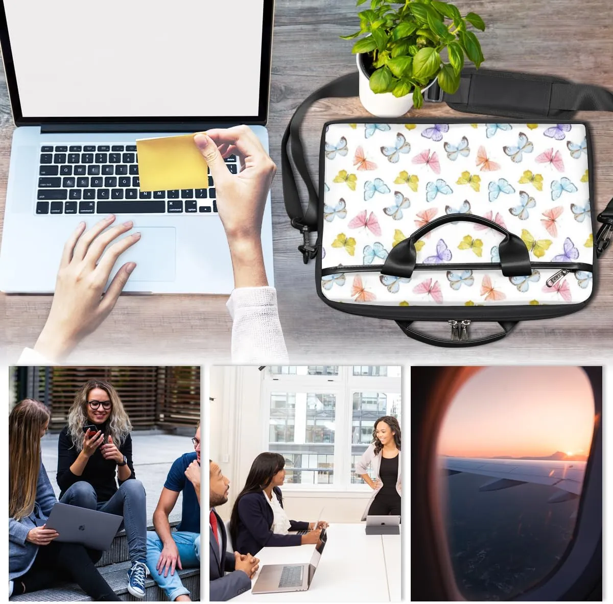 Butterfly Light Blue Laptop Bag for Men Women 13-15 Inch Case Bags Sleeve Shoulder with Anti Slip Removable The Pad Straps