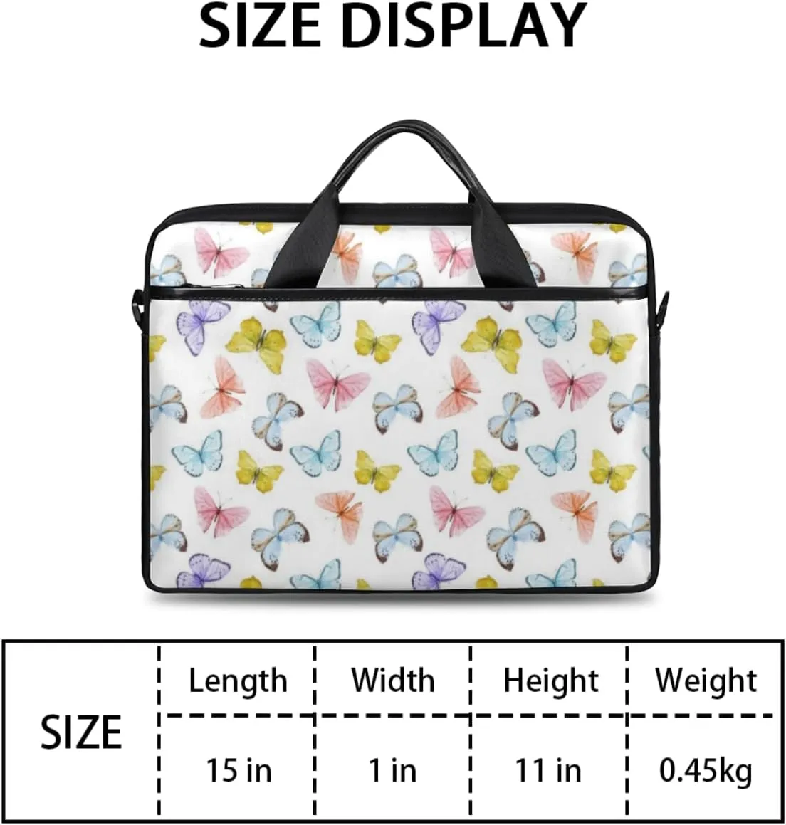 Butterfly Light Blue Laptop Bag for Men Women 13-15 Inch Case Bags Sleeve Shoulder with Anti Slip Removable The Pad Straps