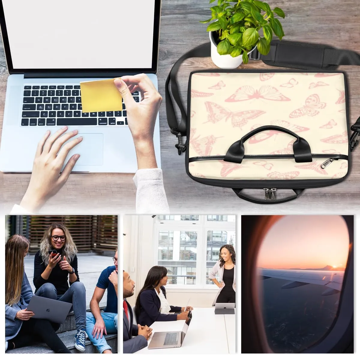 Butterfly Light Blue Laptop Bag for Men Women 13-15 Inch Case Bags Sleeve Shoulder with Anti Slip Removable The Pad Straps