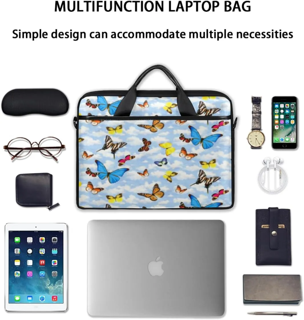 Butterfly Light Blue Laptop Bag for Men Women 13-15 Inch Case Bags Sleeve Shoulder with Anti Slip Removable The Pad Straps