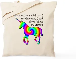 CafePress Delusional Unicorn Funny T Shirt Tote Bag Natural Canvas Tote Bag, Reusable Shopping Bag