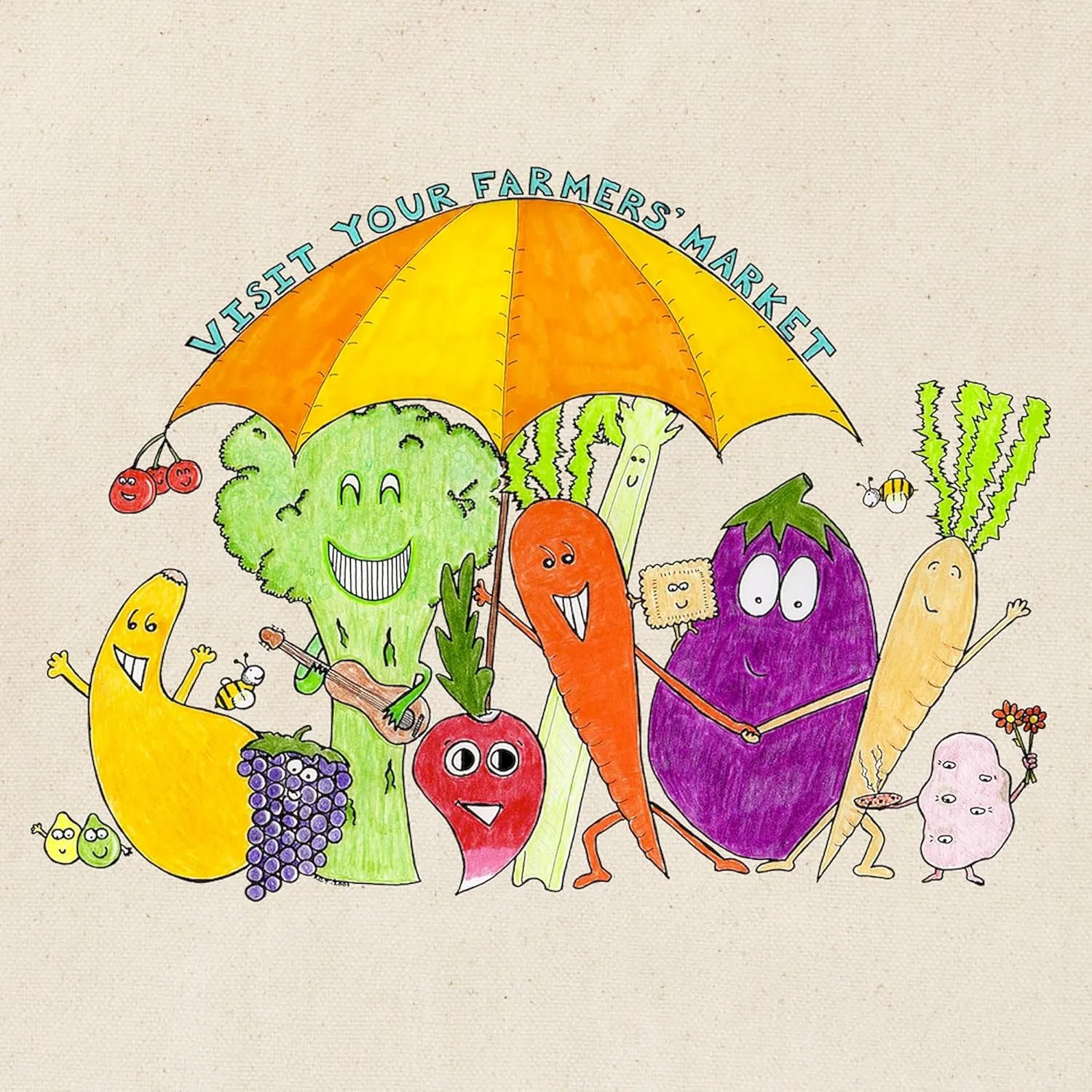 CafePress Farmers' Market Tote Bag Natural Canvas Tote Bag, Reusable Shopping Bag