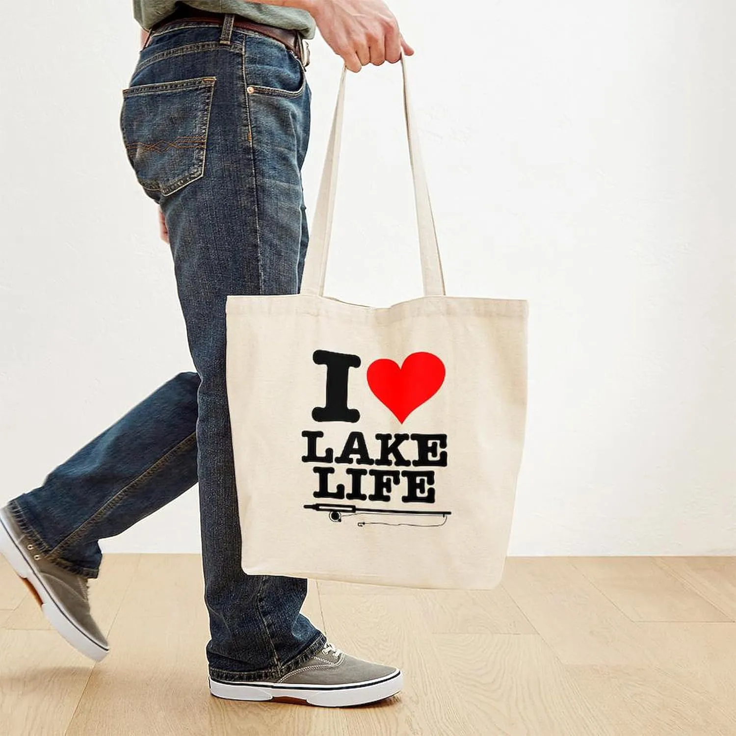 CafePress I Heart Lake Life Tote Bag Natural Canvas Tote Bag, Reusable Shopping Bag