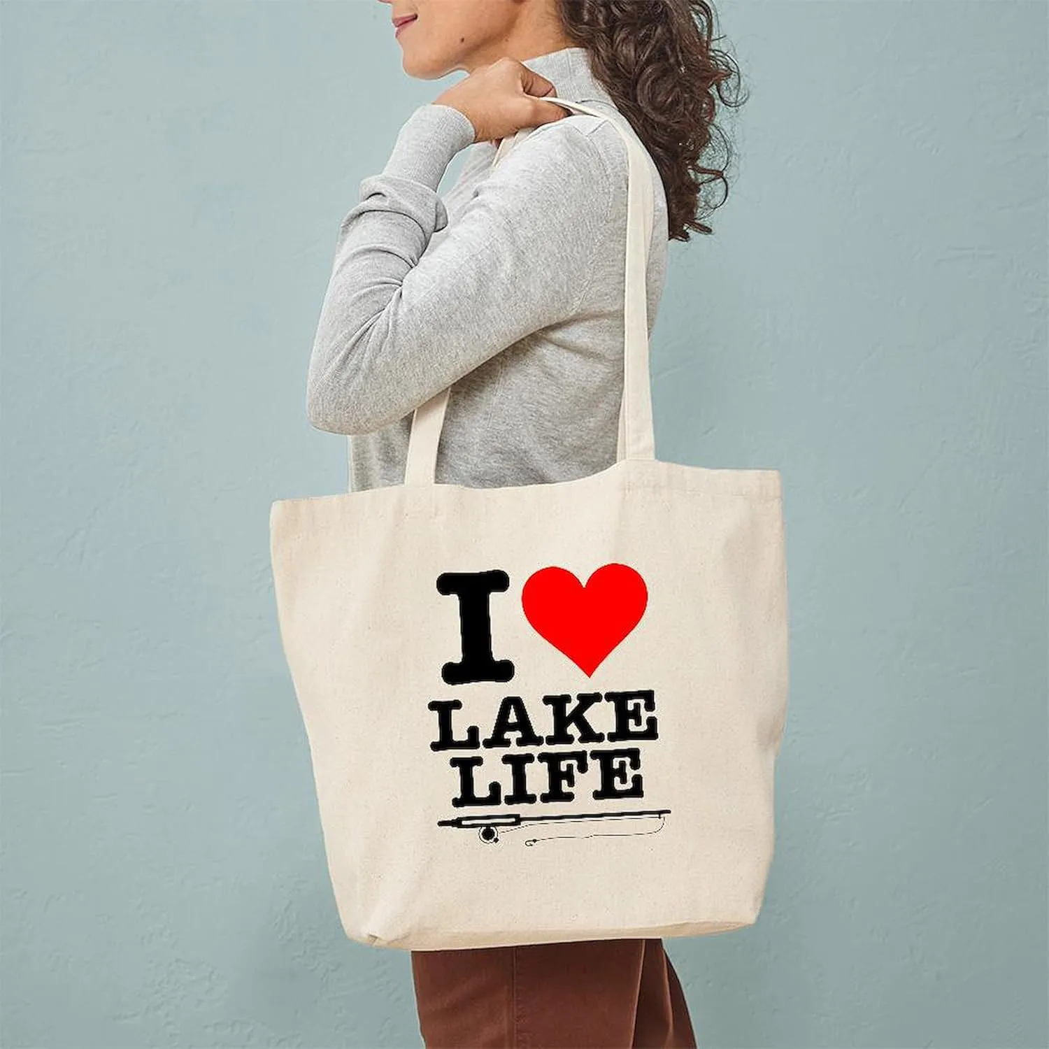 CafePress I Heart Lake Life Tote Bag Natural Canvas Tote Bag, Reusable Shopping Bag