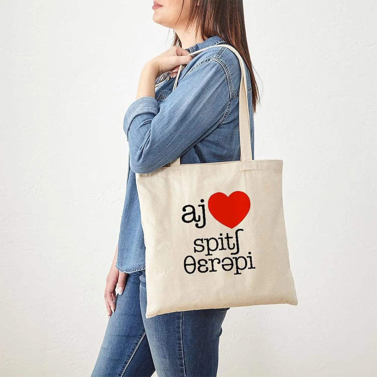 CafePress I Heart Speech Therapy Tote Bag Natural Canvas Tote Bag, Reusable Shopping Bag