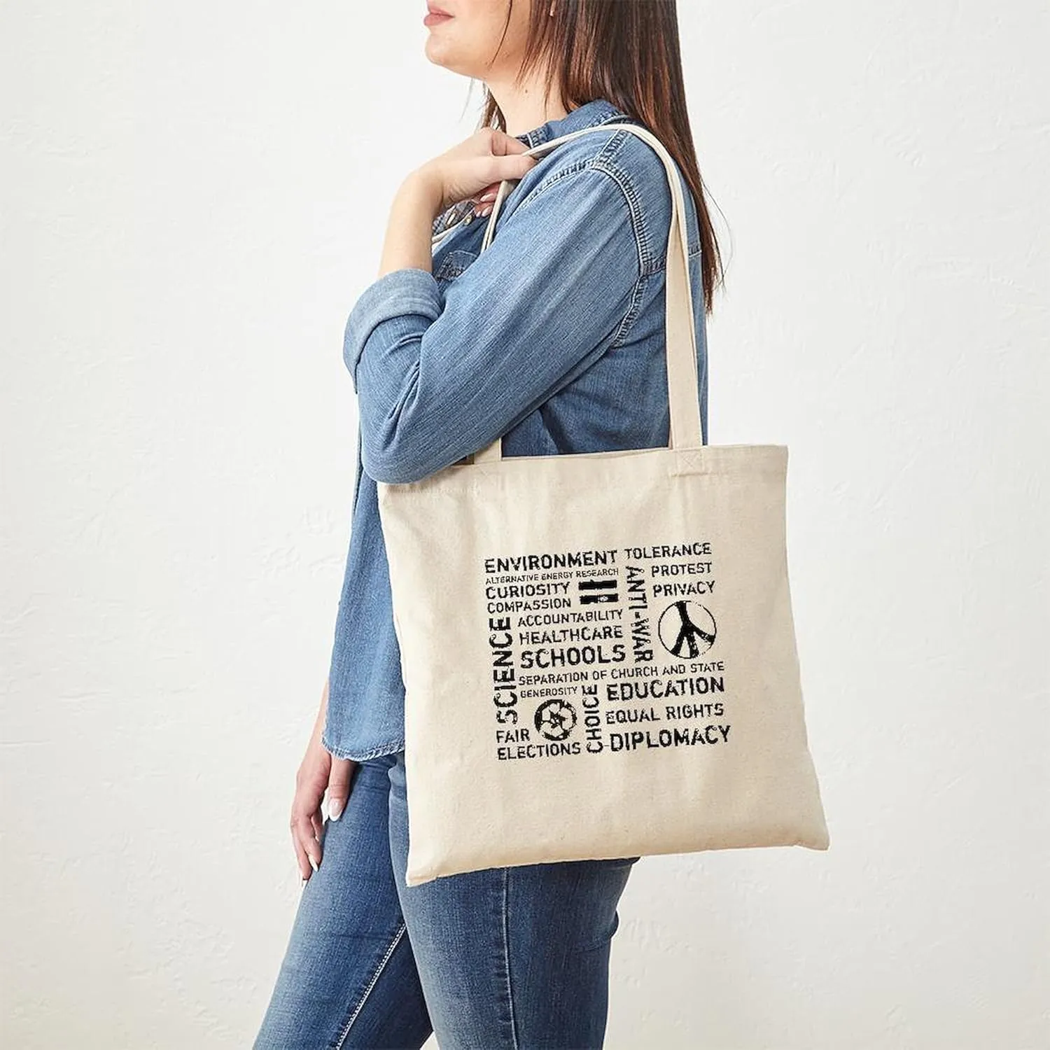 CafePress Liberal Values 2 Tote Bag Natural Canvas Tote Bag, Reusable Shopping Bag