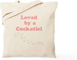 CafePress Loved By A Cockatiel Tote Bag Natural Canvas Tote Bag, Reusable Shopping Bag