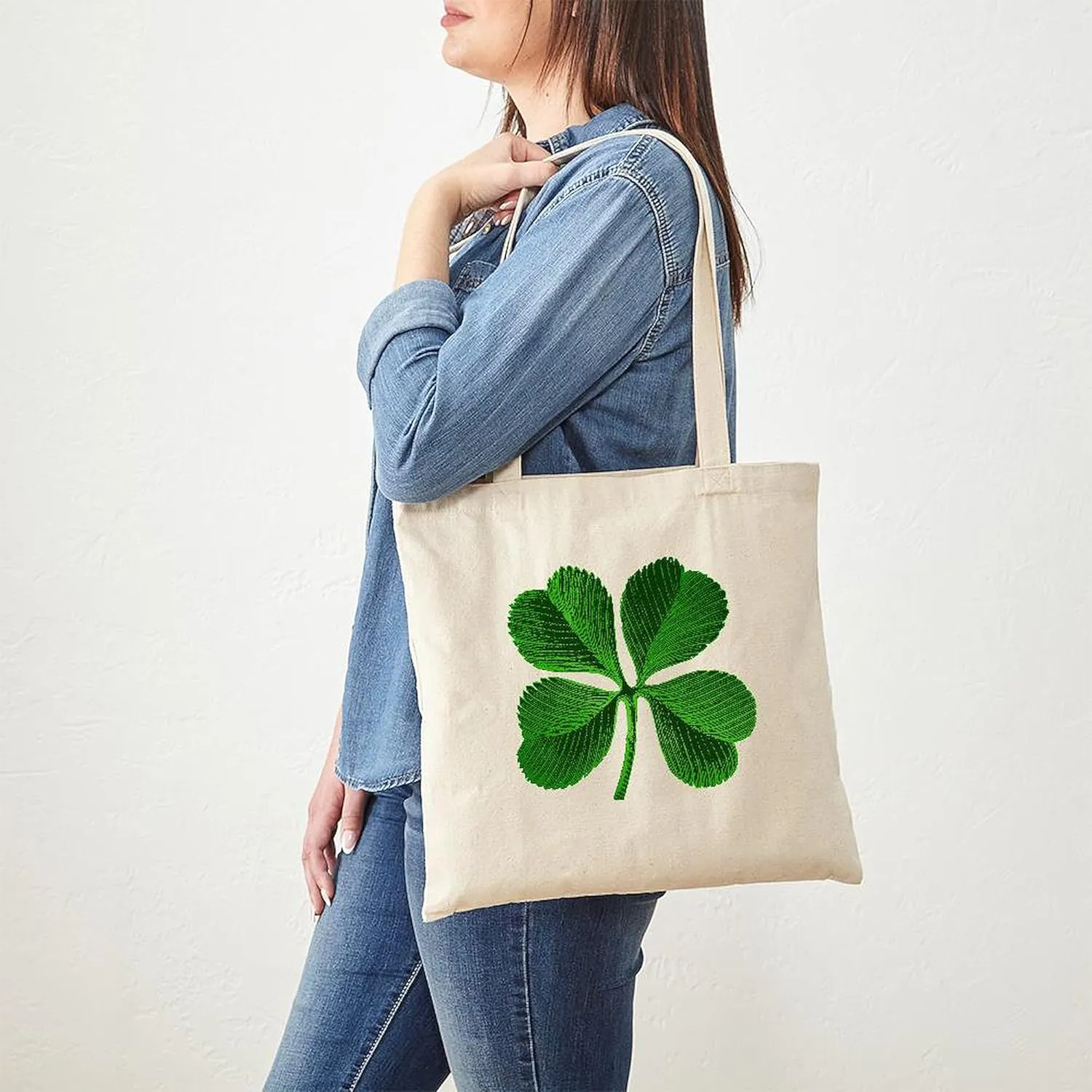 CafePress Lucky Charm 4 Leaf Clover Irish Tote Bag Natural Canvas Tote Bag, Reusable Shopping Bag