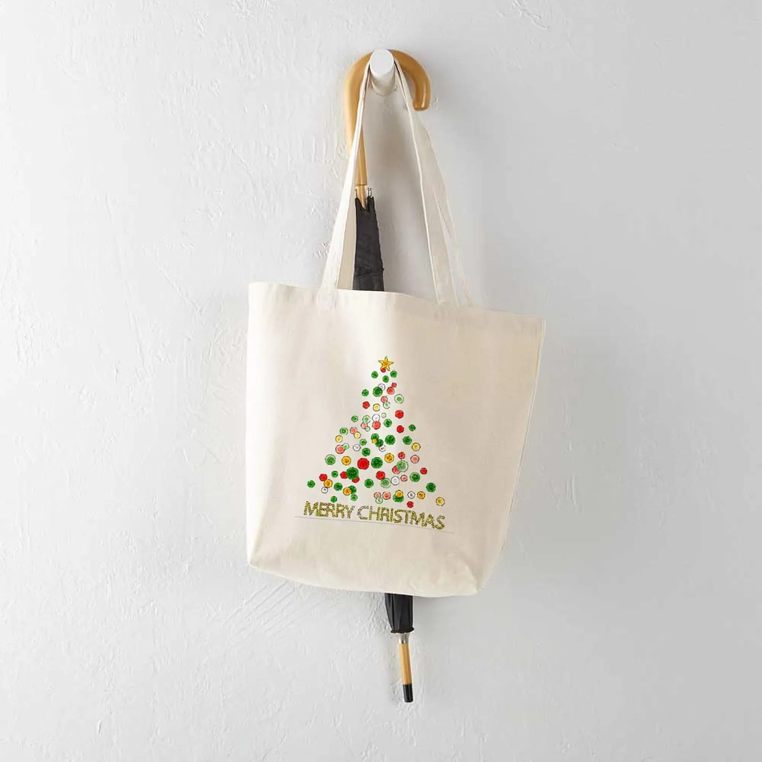 CafePress Merry Christmas Tote Bag Natural Canvas Tote Bag, Reusable Shopping Bag