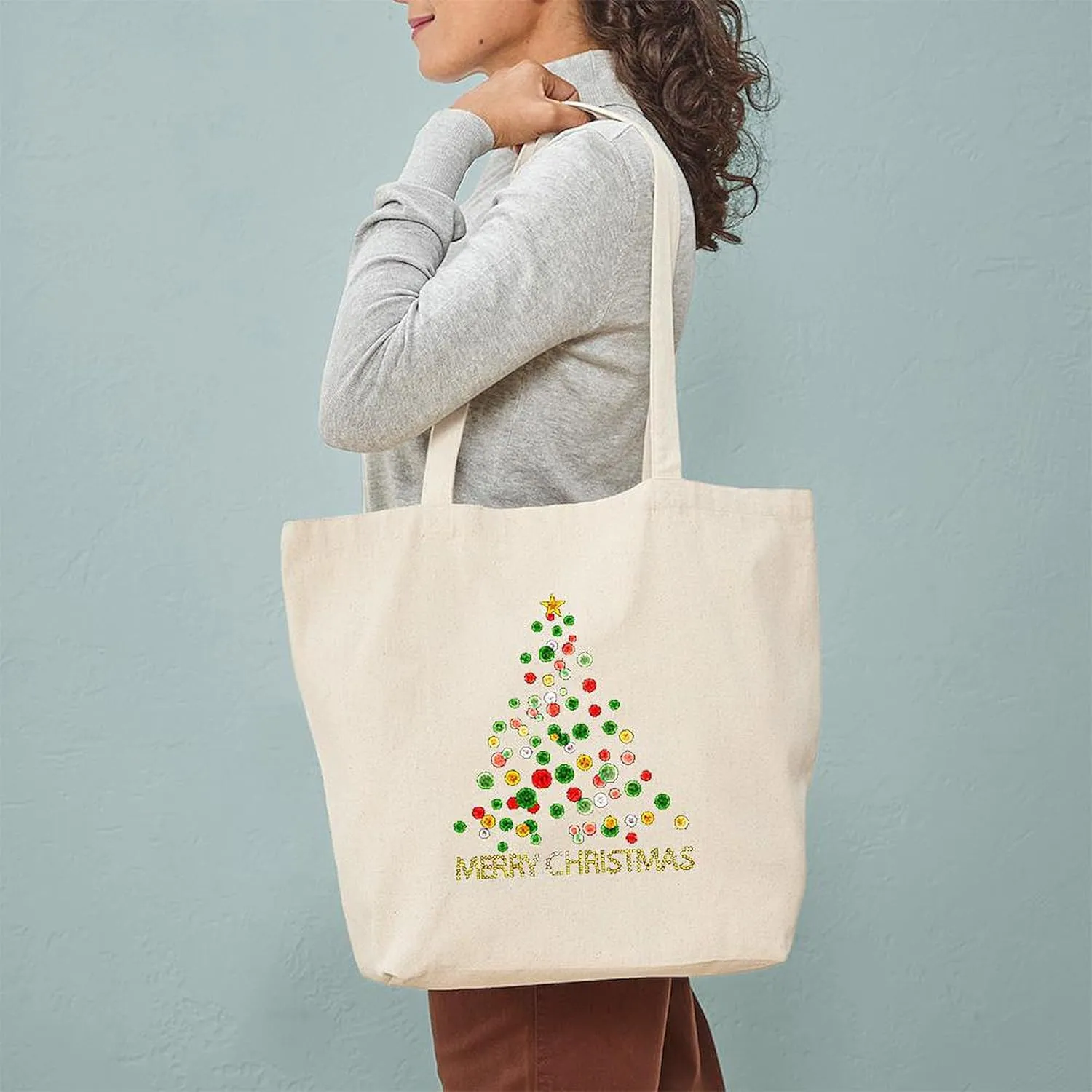 CafePress Merry Christmas Tote Bag Natural Canvas Tote Bag, Reusable Shopping Bag