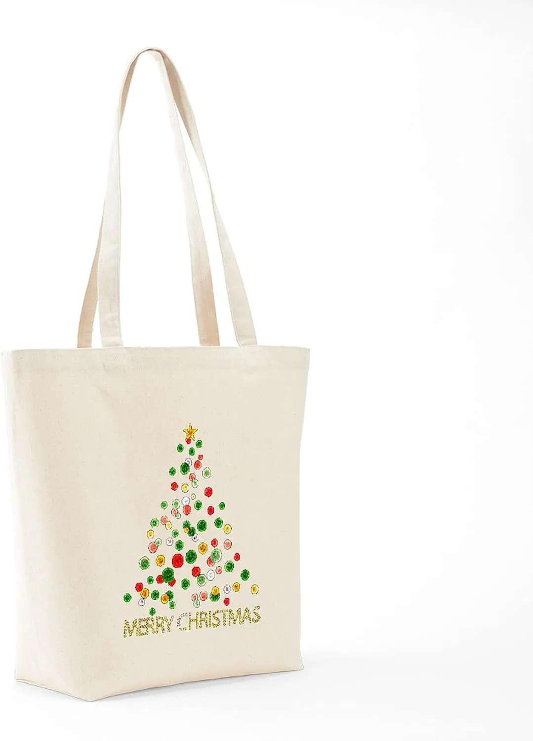 CafePress Merry Christmas Tote Bag Natural Canvas Tote Bag, Reusable Shopping Bag