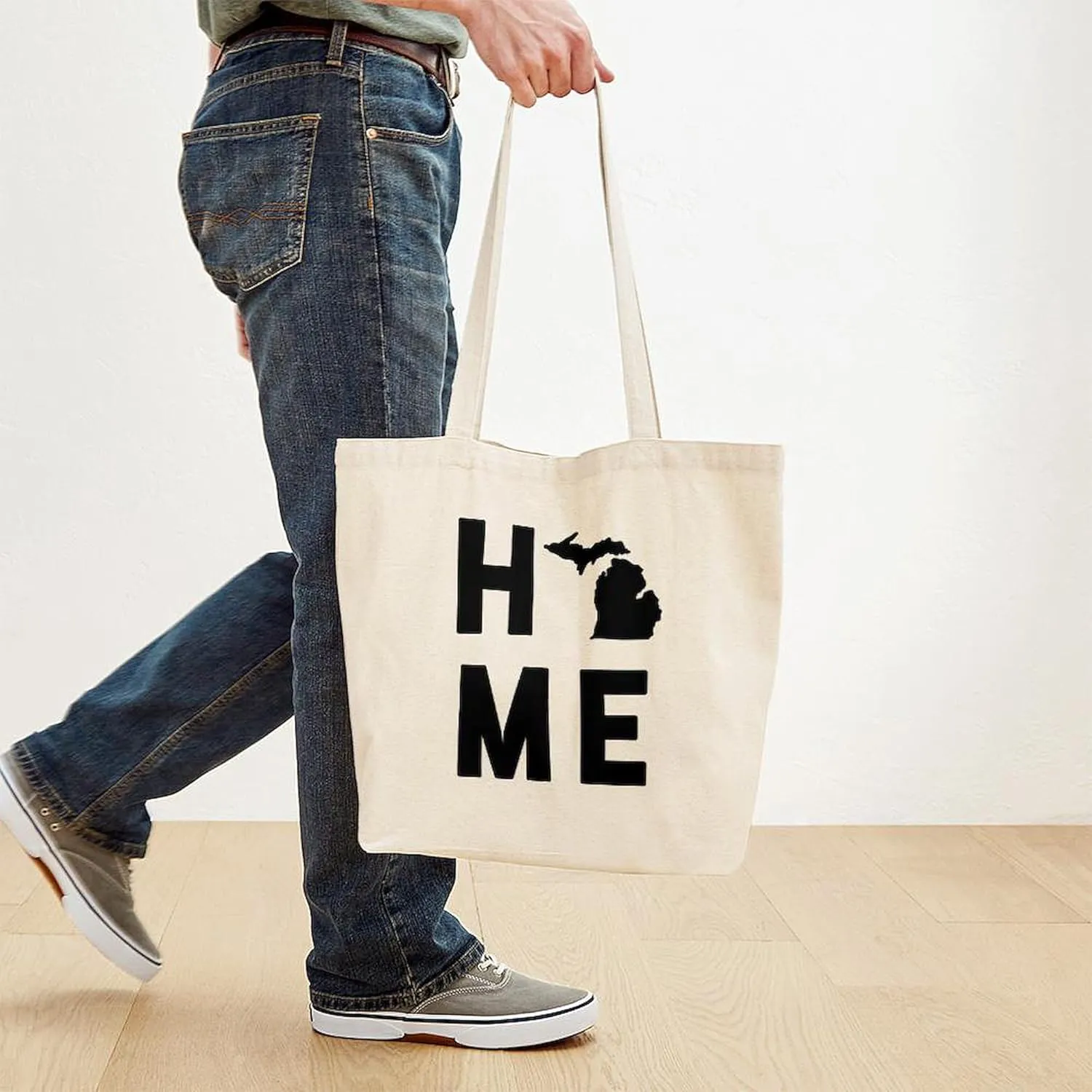 CafePress Michigan Home Tote Bag Natural Canvas Tote Bag, Reusable Shopping Bag