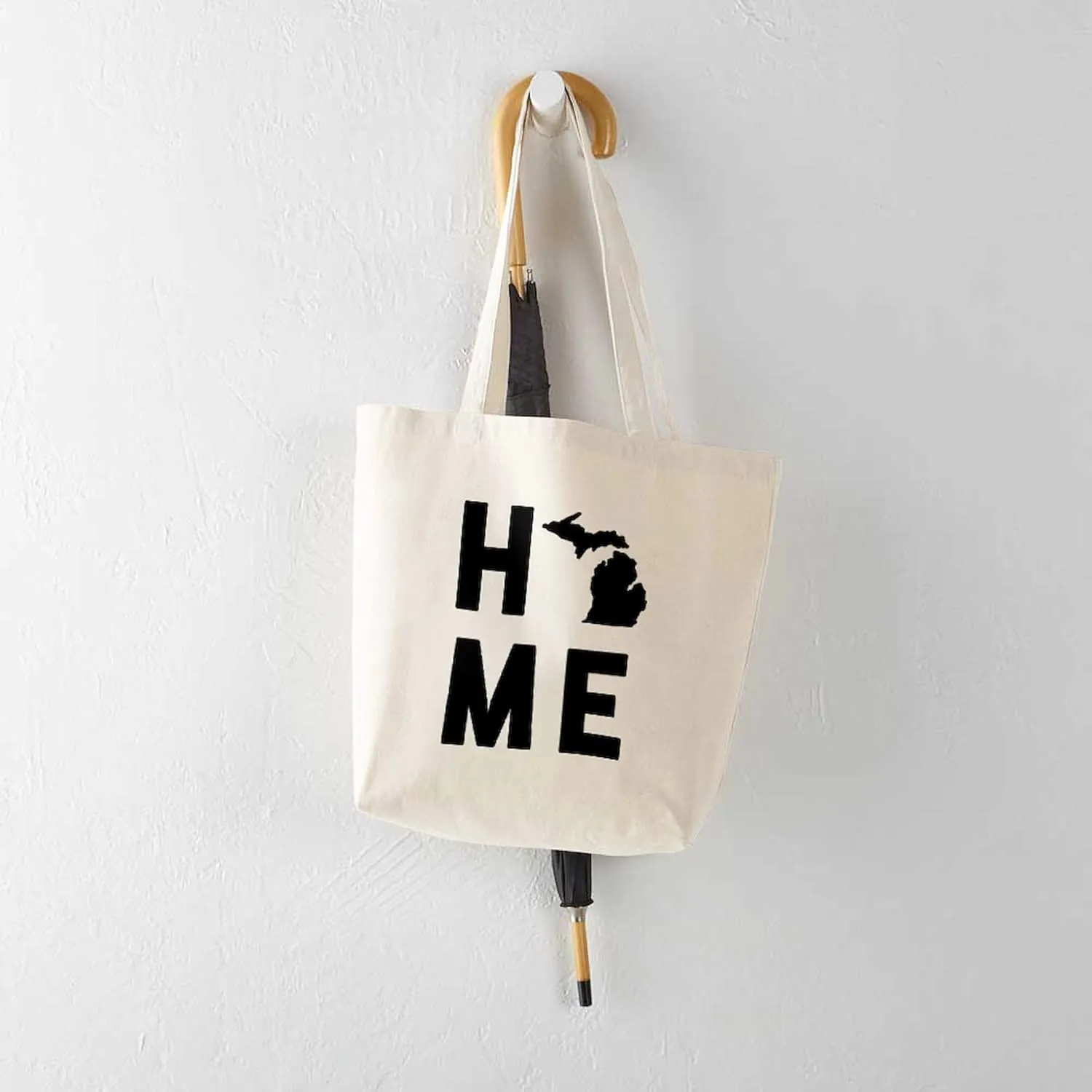 CafePress Michigan Home Tote Bag Natural Canvas Tote Bag, Reusable Shopping Bag