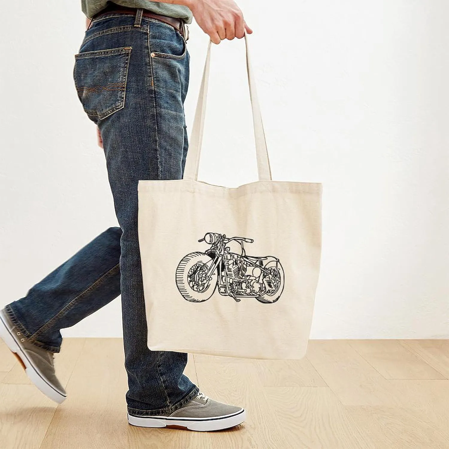 CafePress Motorcycle Tote Bag Natural Canvas Tote Bag, Reusable Shopping Bag