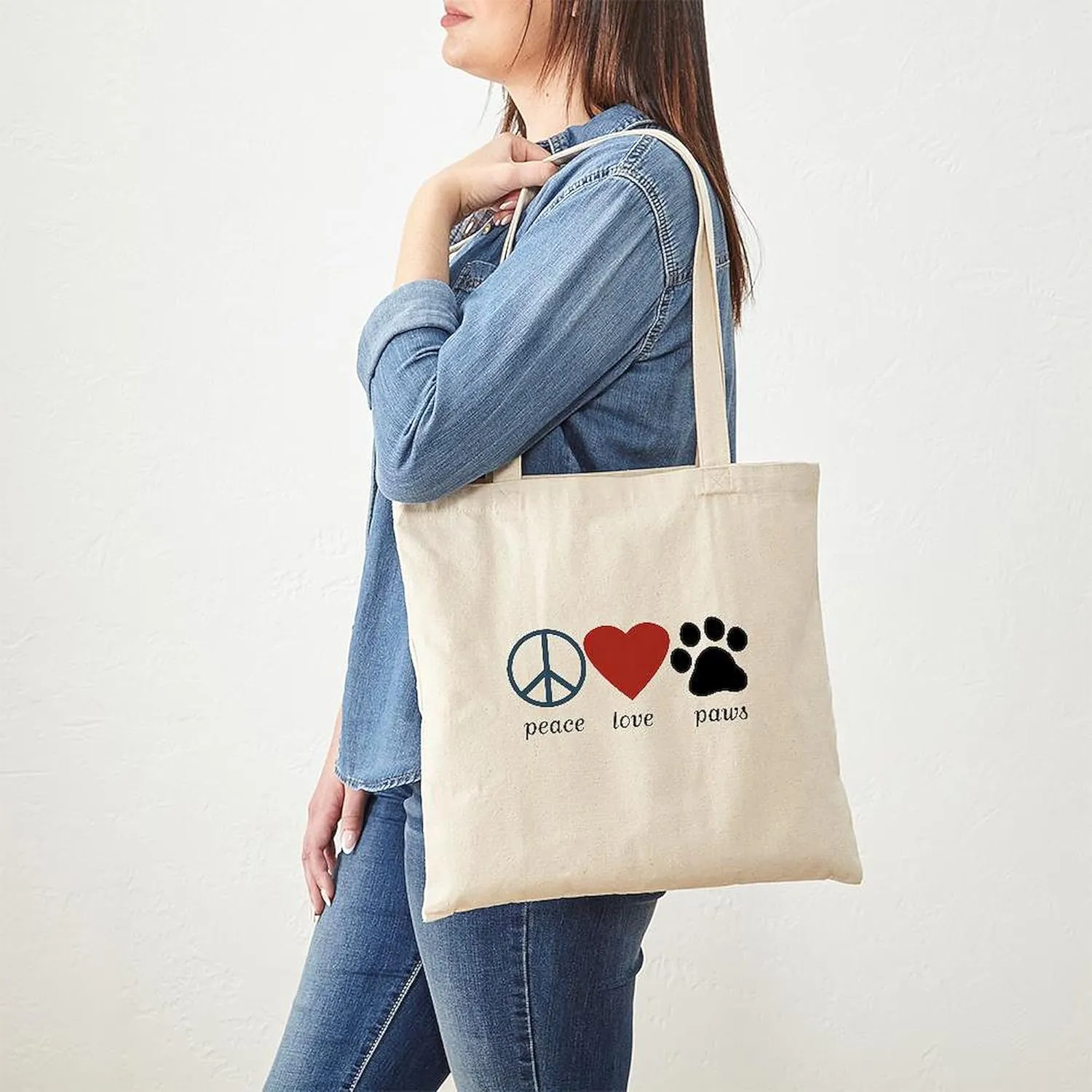 CafePress Peace Love Paws Tote Bag Natural Canvas Tote Bag, Reusable Shopping Bag