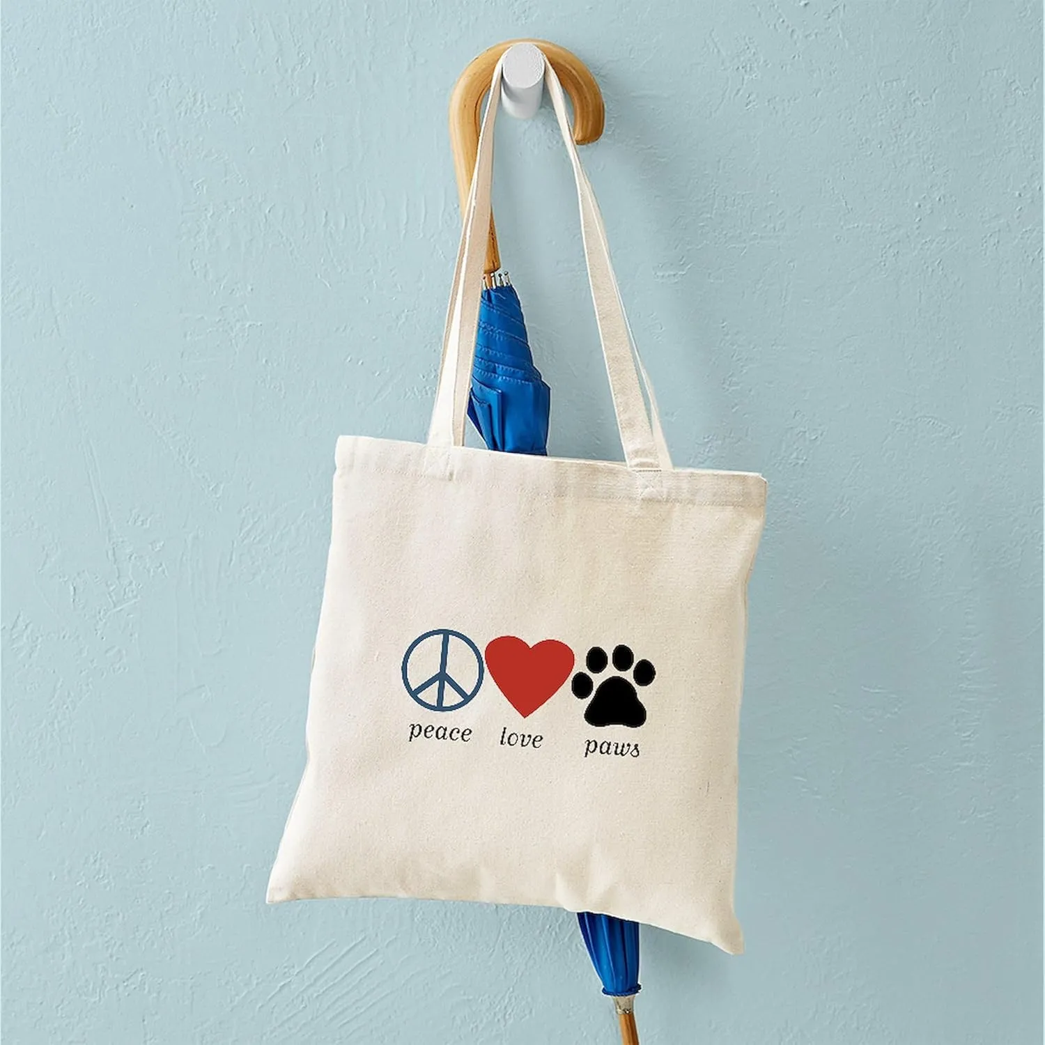CafePress Peace Love Paws Tote Bag Natural Canvas Tote Bag, Reusable Shopping Bag