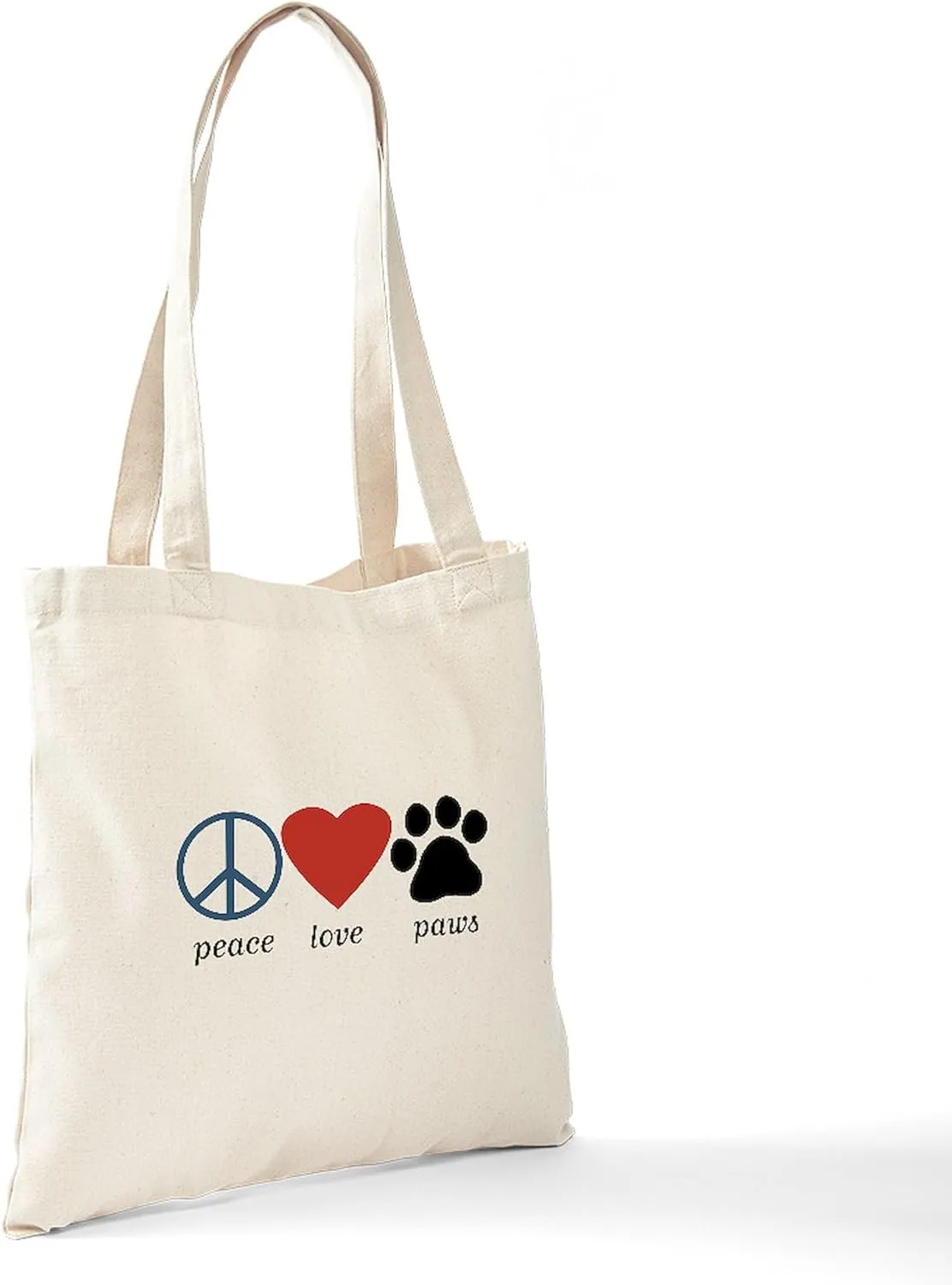 CafePress Peace Love Paws Tote Bag Natural Canvas Tote Bag, Reusable Shopping Bag