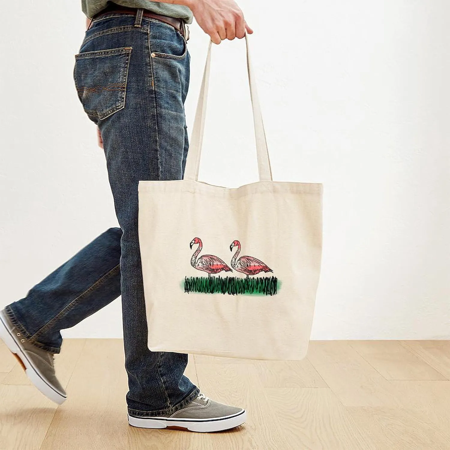 CafePress Pink Flamingos Tote Bag Natural Canvas Tote Bag, Reusable Shopping Bag
