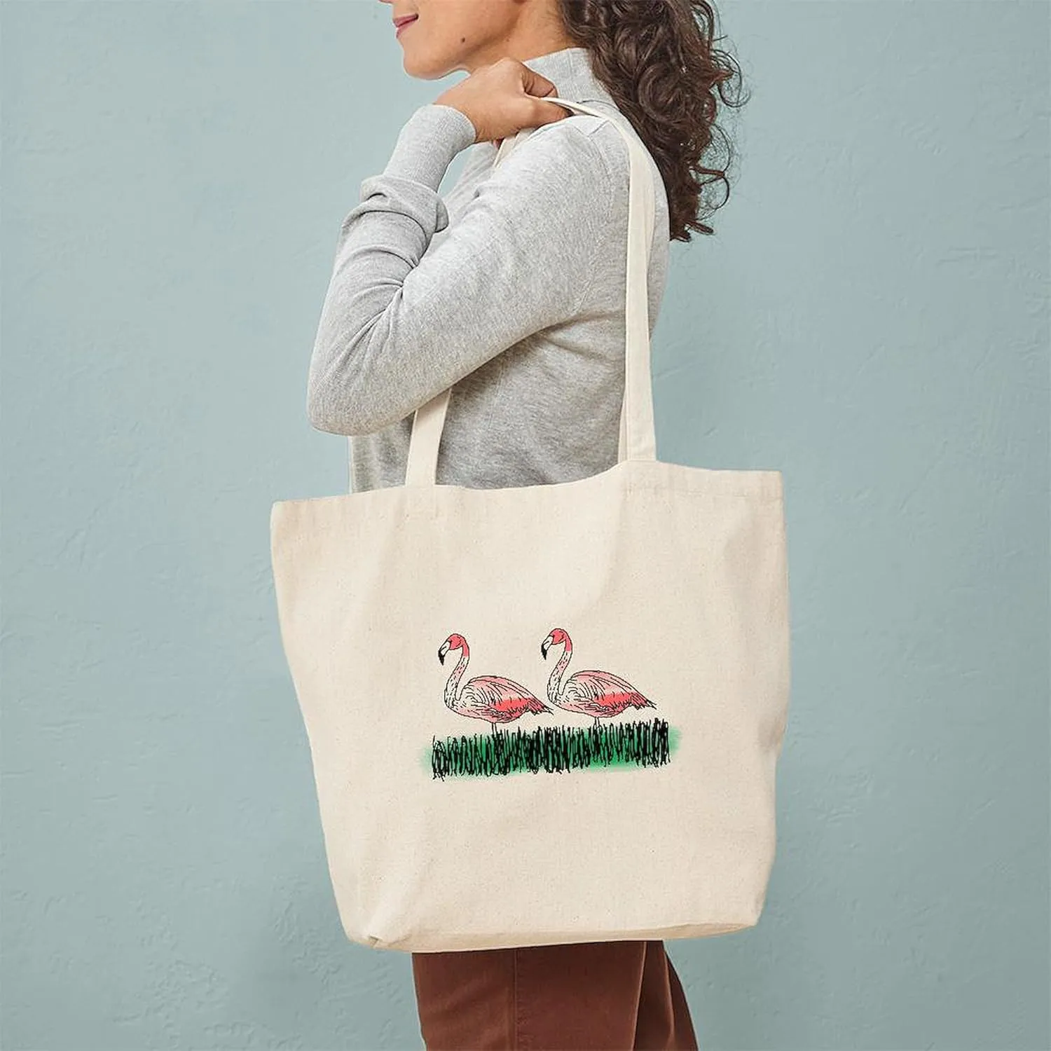 CafePress Pink Flamingos Tote Bag Natural Canvas Tote Bag, Reusable Shopping Bag