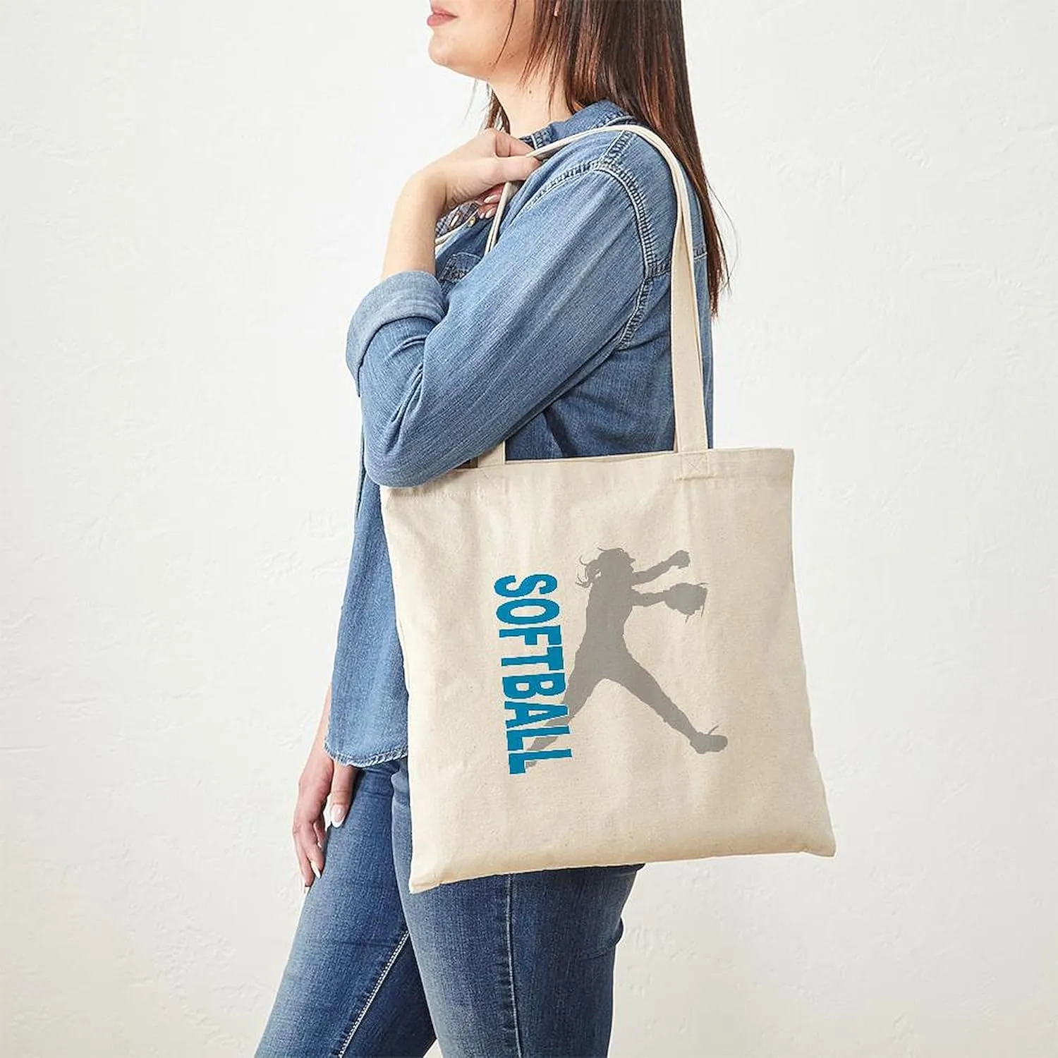 CafePress Play Softball(Blk) Tote Bag Natural Canvas Tote Bag, Reusable Shopping Bag