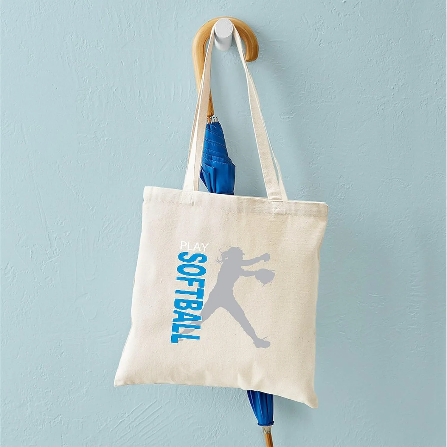 CafePress Play Softball(Blk) Tote Bag Natural Canvas Tote Bag, Reusable Shopping Bag