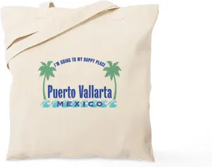 CafePress Puerto Vallarta Happy Place Tote Or Beach Bag Natural Canvas Tote Bag, Reusable Shopping Bag