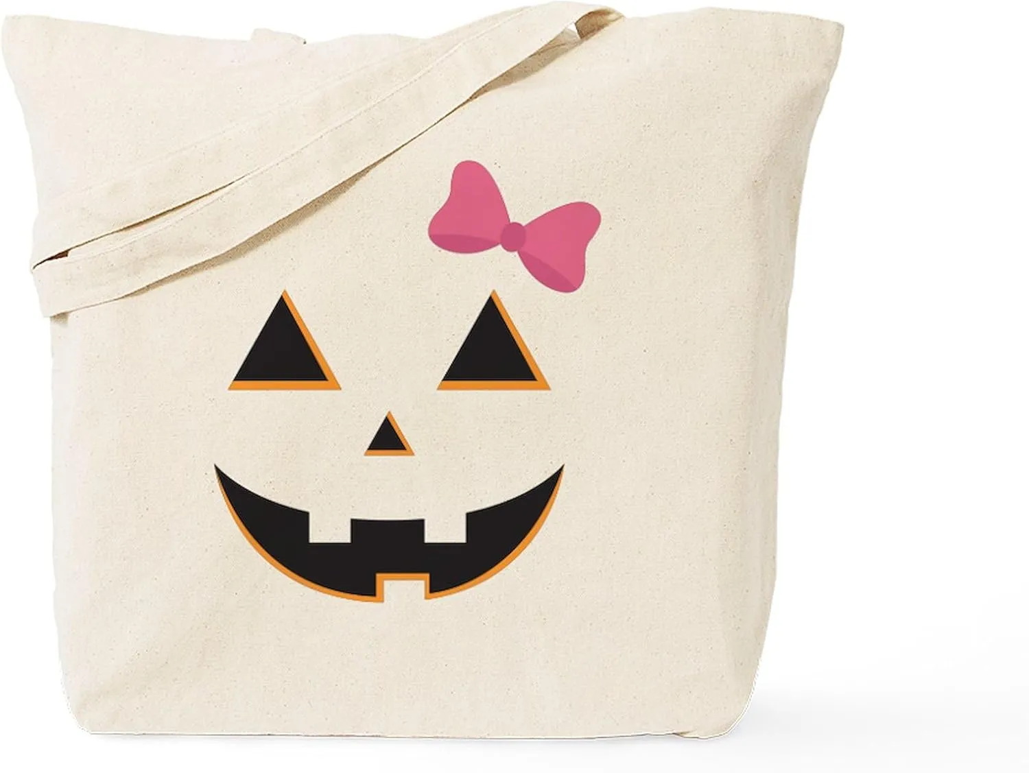 CafePress Pumpkin Face Pink Bow Tote Bag Natural Canvas Tote Bag, Reusable Shopping Bag