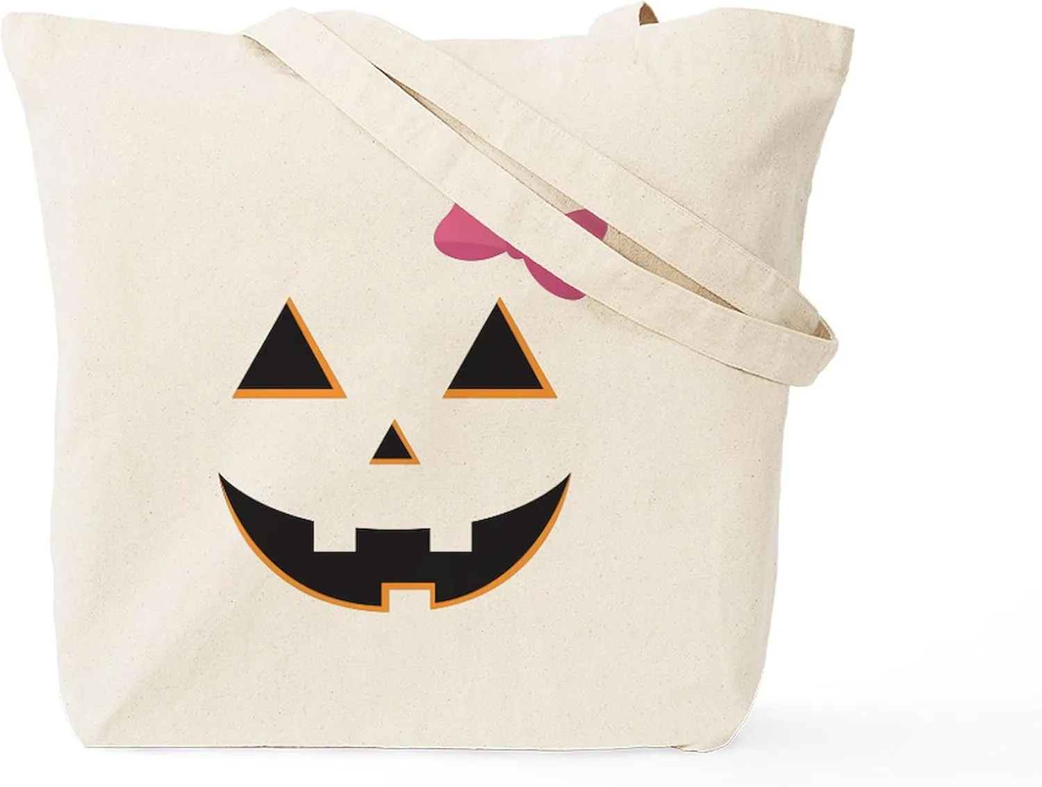 CafePress Pumpkin Face Pink Bow Tote Bag Natural Canvas Tote Bag, Reusable Shopping Bag