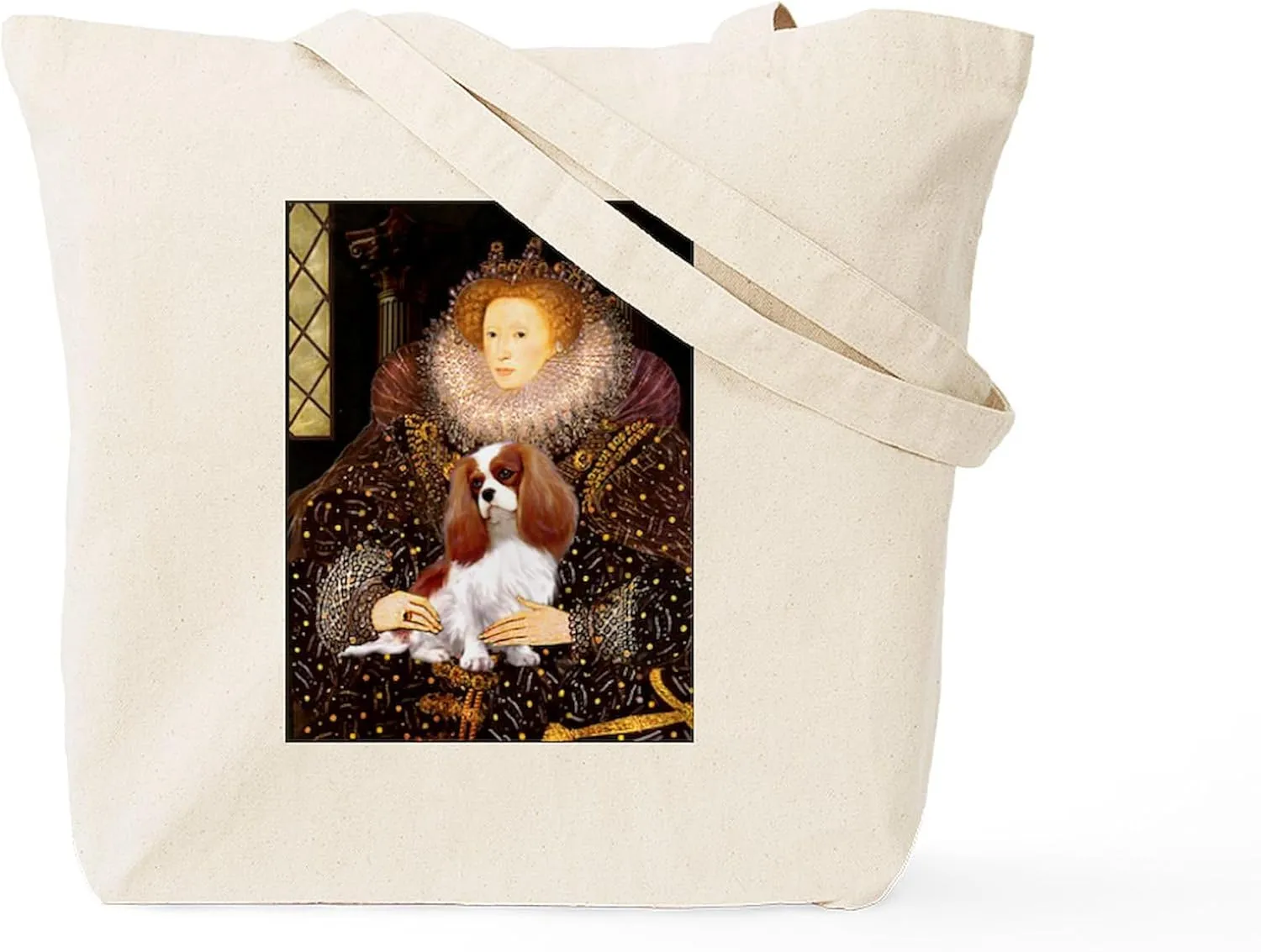 CafePress Queen & Blenheim Cavalier Tote Bag Natural Canvas Tote Bag, Reusable Shopping Bag