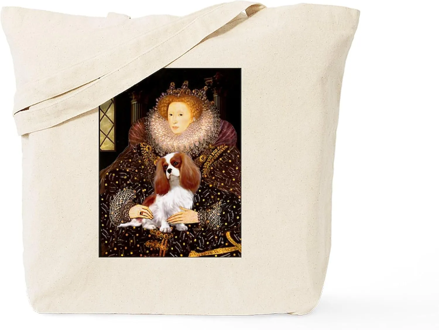 CafePress Queen & Blenheim Cavalier Tote Bag Natural Canvas Tote Bag, Reusable Shopping Bag