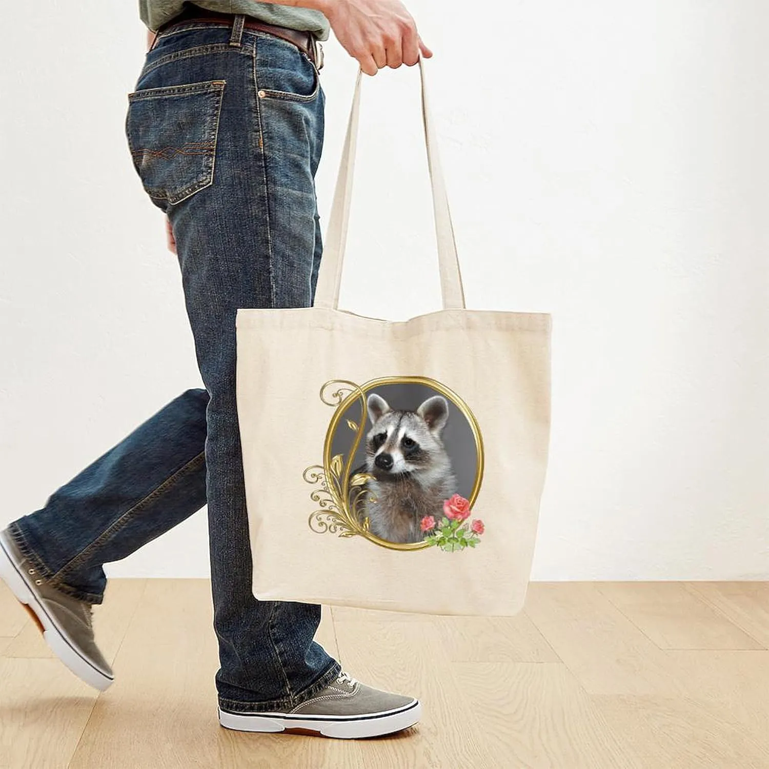 CafePress Raccoon Portrait Tote Bag Natural Canvas Tote Bag, Reusable Shopping Bag
