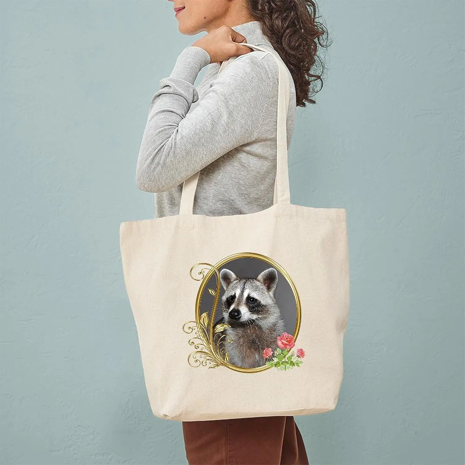 CafePress Raccoon Portrait Tote Bag Natural Canvas Tote Bag, Reusable Shopping Bag