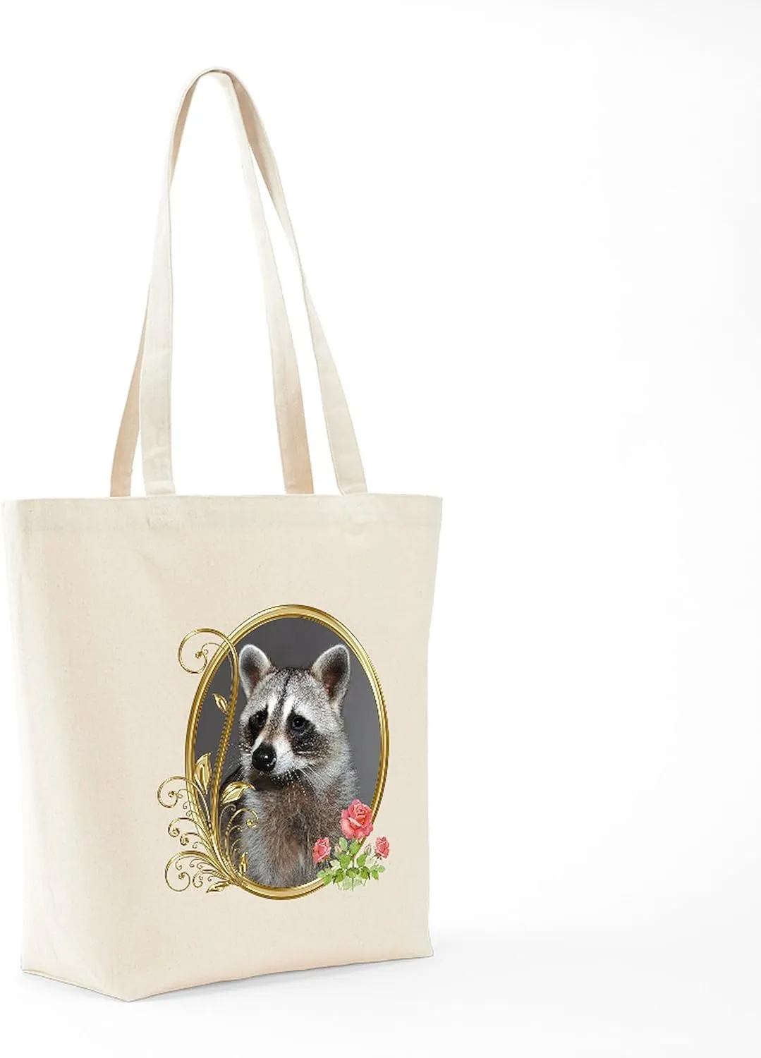 CafePress Raccoon Portrait Tote Bag Natural Canvas Tote Bag, Reusable Shopping Bag