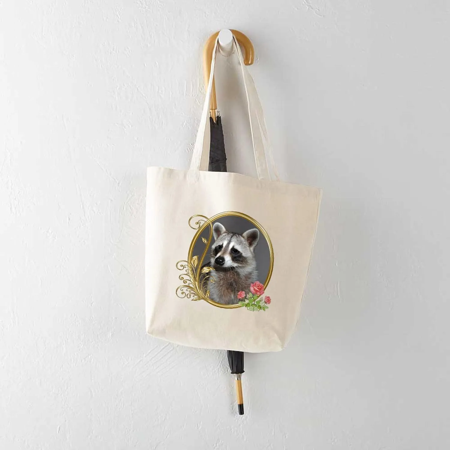 CafePress Raccoon Portrait Tote Bag Natural Canvas Tote Bag, Reusable Shopping Bag