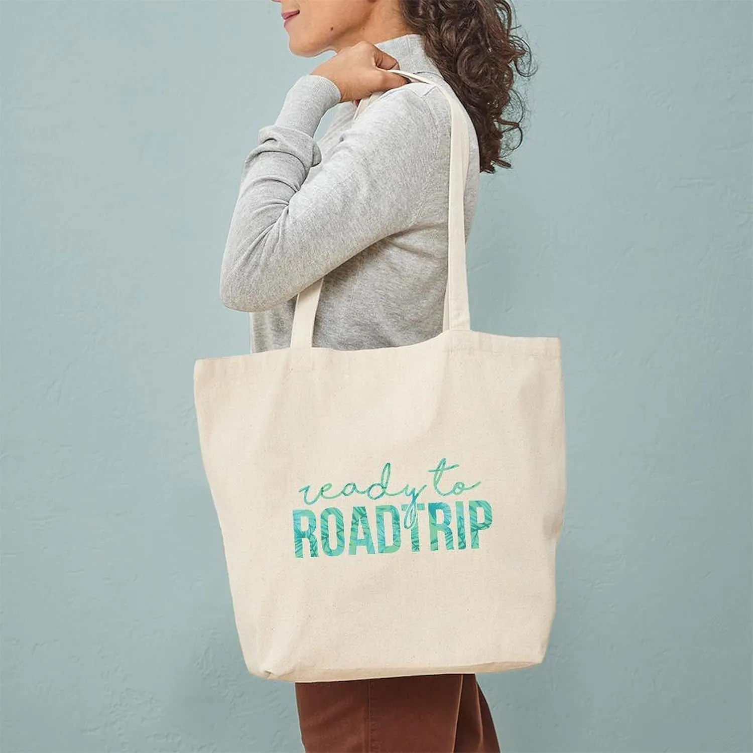 CafePress Ready To Roadtrip Print Tote Bag Natural Canvas Tote Bag, Reusable Shopping Bag