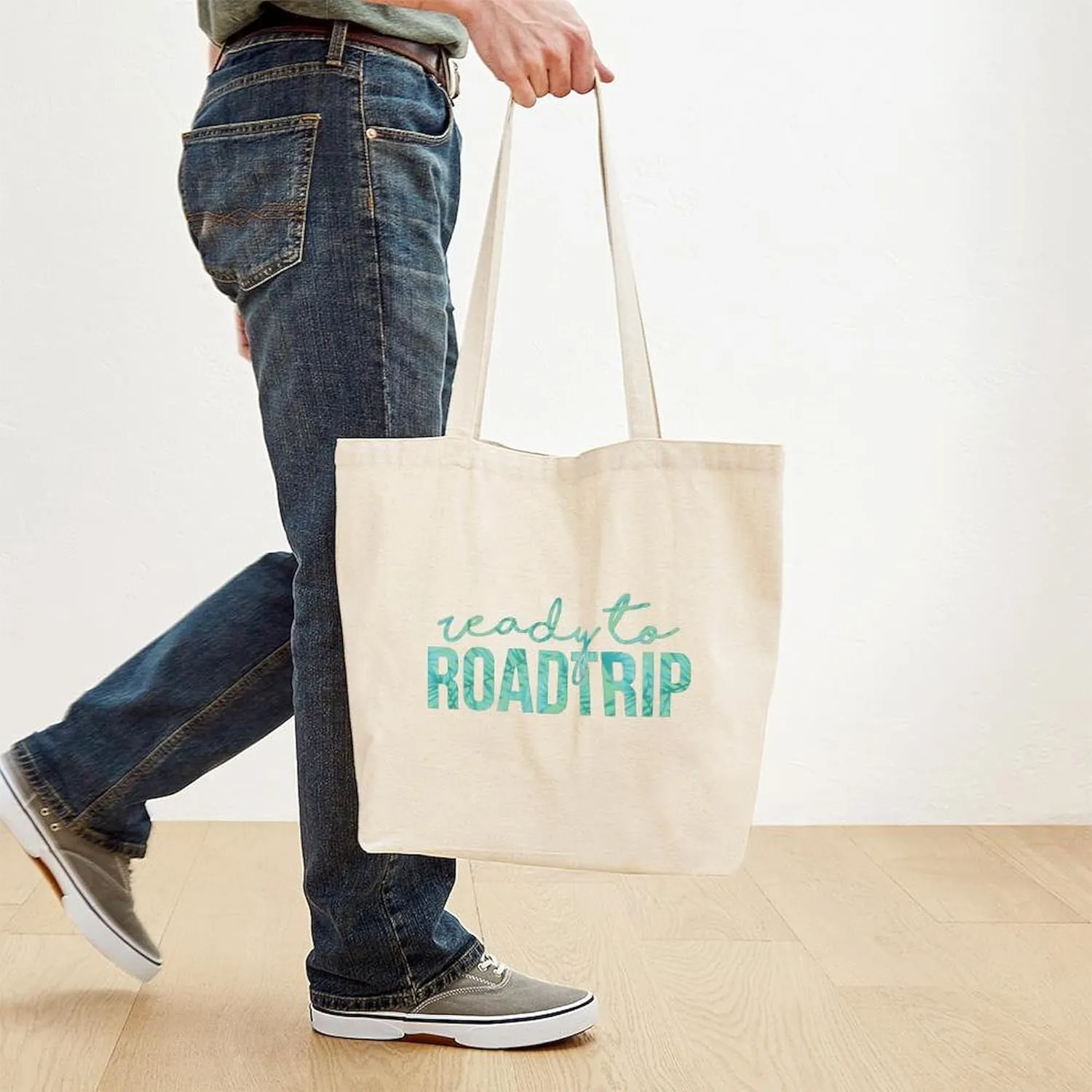 CafePress Ready To Roadtrip Print Tote Bag Natural Canvas Tote Bag, Reusable Shopping Bag