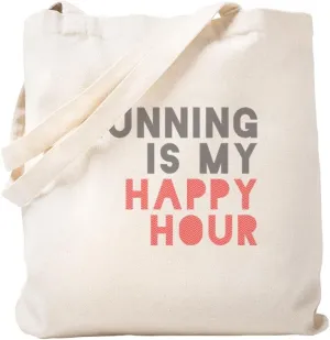 CafePress Running Is My Happy Hour Tote Bag Natural Canvas Tote Bag, Reusable Shopping Bag