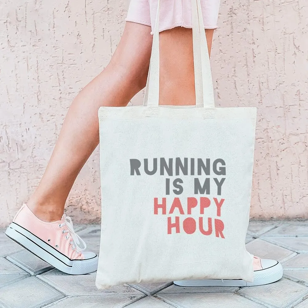 CafePress Running Is My Happy Hour Tote Bag Natural Canvas Tote Bag, Reusable Shopping Bag