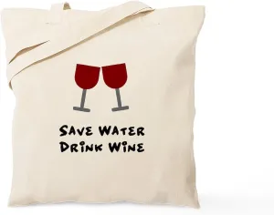 CafePress Save Water Drink Wine Tote Bag Natural Canvas Tote Bag, Reusable Shopping Bag
