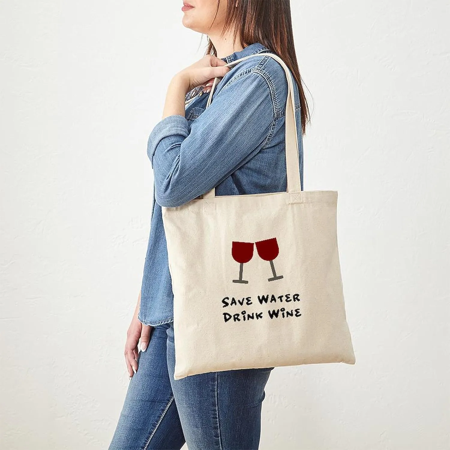 CafePress Save Water Drink Wine Tote Bag Natural Canvas Tote Bag, Reusable Shopping Bag