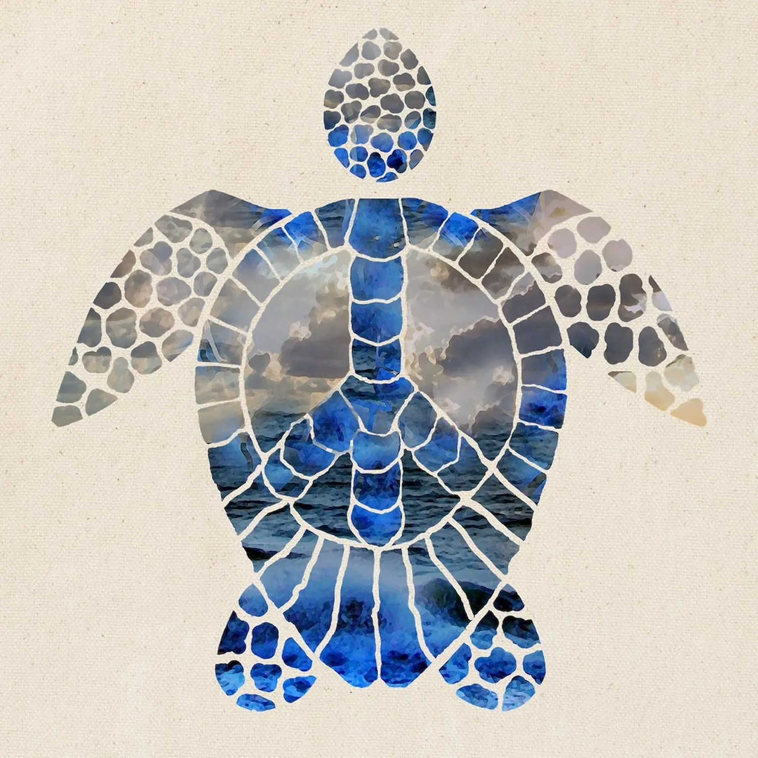 CafePress Sea Turtle Peace Tote Bag Natural Canvas Tote Bag, Reusable Shopping Bag