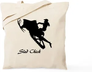 CafePress Sled Chick Tote Bag Natural Canvas Tote Bag, Reusable Shopping Bag