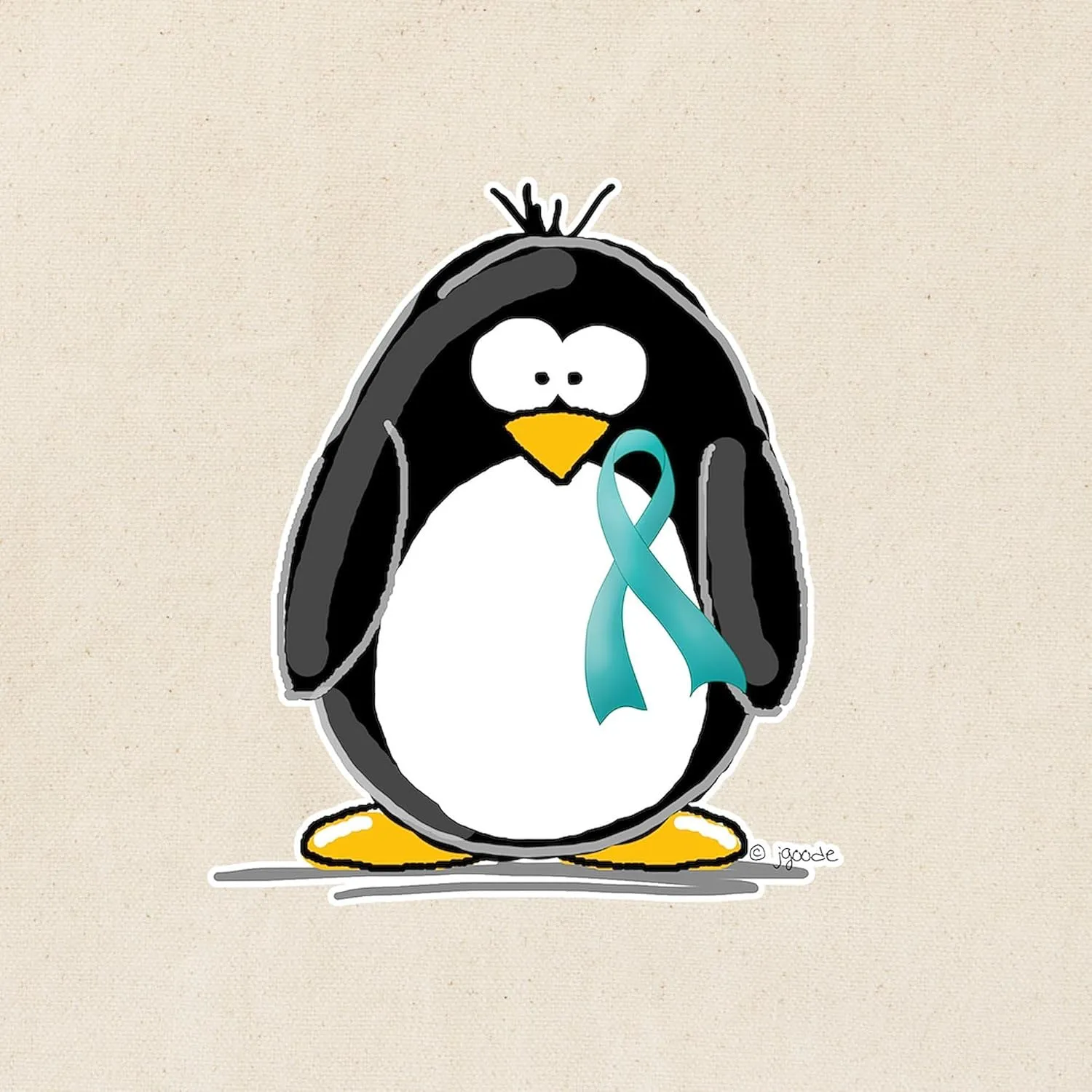 CafePress Teal Ribbon Penguin Tote Bag Natural Canvas Tote Bag, Reusable Shopping Bag