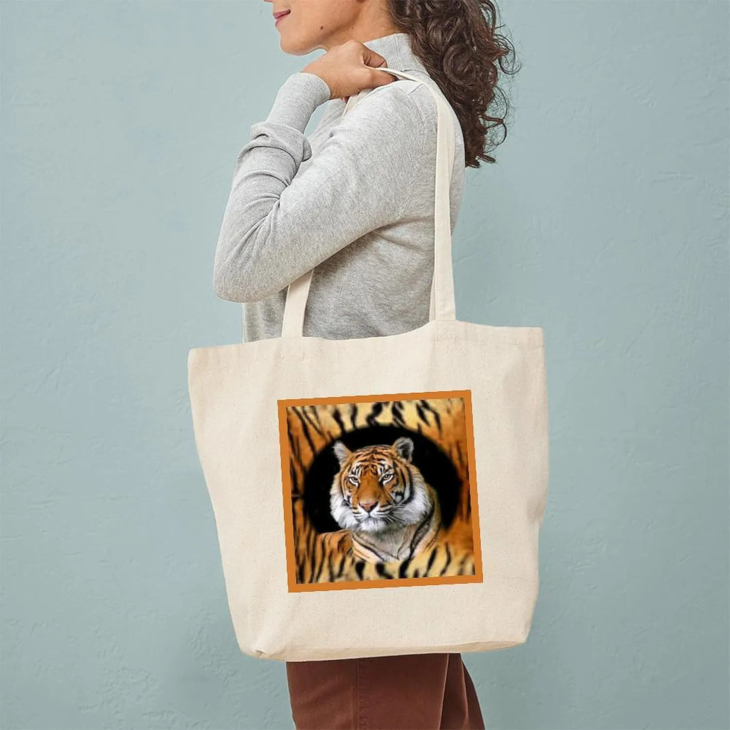 CafePress Tiger Design Tote Bag Natural Canvas Tote Bag, Reusable Shopping Bag