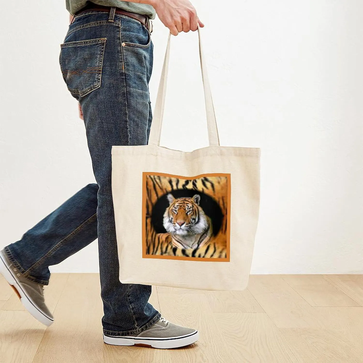 CafePress Tiger Design Tote Bag Natural Canvas Tote Bag, Reusable Shopping Bag