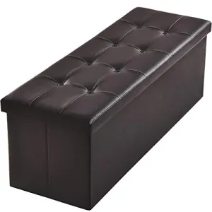 Camabel Folding Ottoman Storage Bench Cube 44 inch Hold up 700lbs Faux Leather Long Chest with Memory Foam Brown Model Number BG406